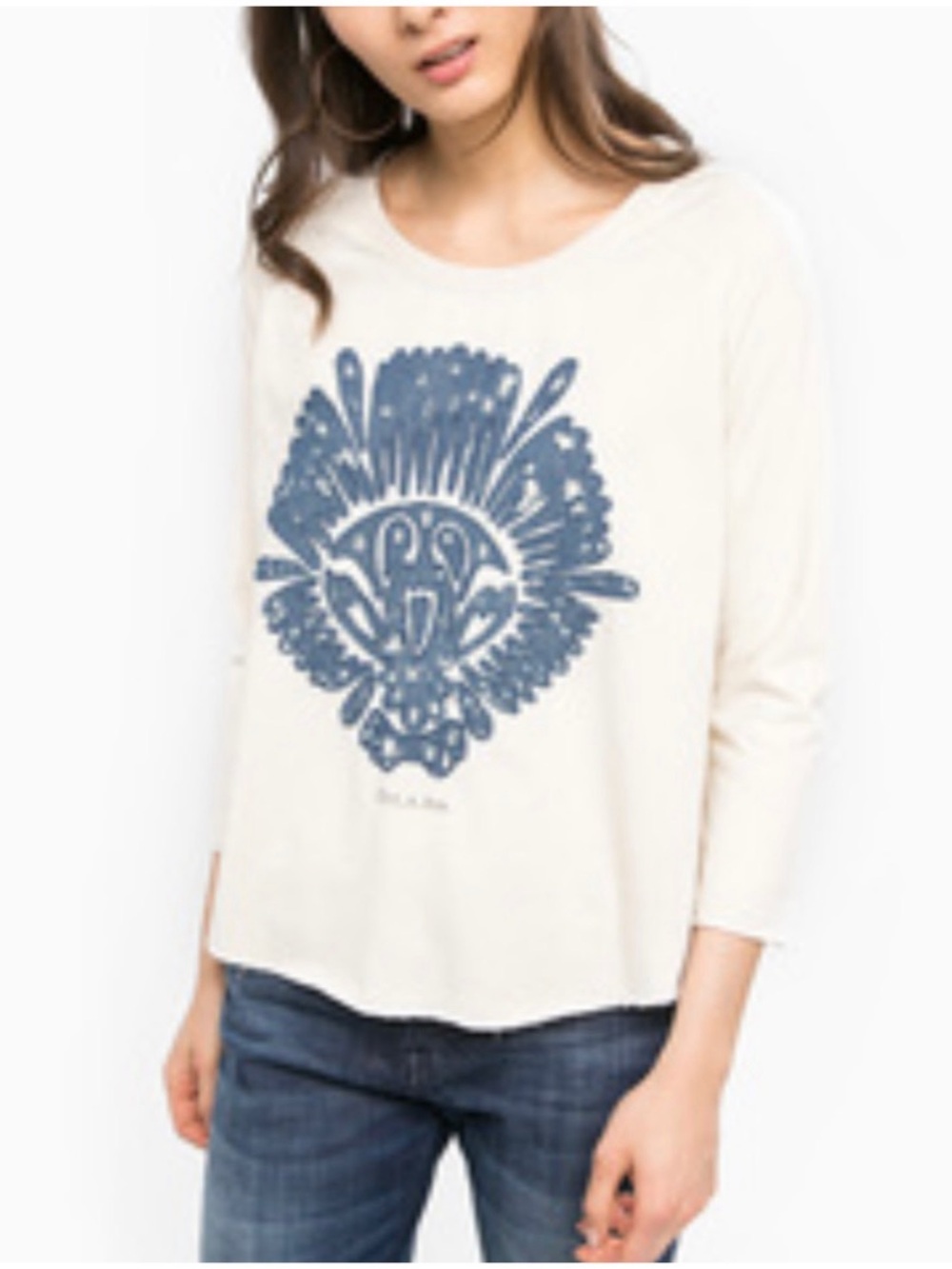Scotch & Soda Women’s Sz XL Ivory Sweatshirt Pullover Denim Appliqué